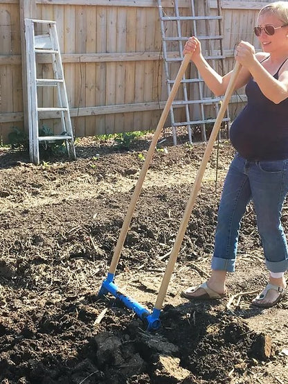 Prepping the soil for planting with ease in our backyard Wisconsin Garden with the 5 tine Cultivator Treadlite Broadfork