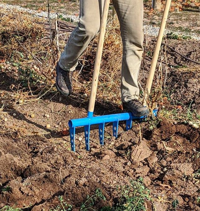 The 7 tine Treadlite Broadfork is high strength meets lightweight for efficiency at Frog Bench Farms 