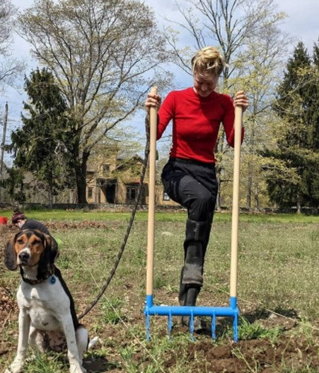 The 5 tine Cultivator Treadlite Broadfork with ash wood handles, high strength and lightweight for cultivating new garden beds along with the best farm hands around. 
