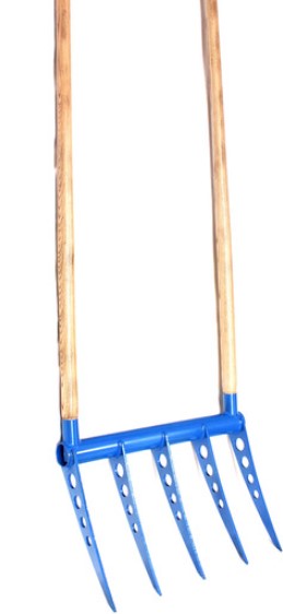 The Cultivator model broadfork features 12" length tines on a 20 inch wide model, a high strength, lightweight farm and garden tool